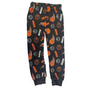 Boys Basketball Print Fleece Pajama Pants Black & Orange Size 7